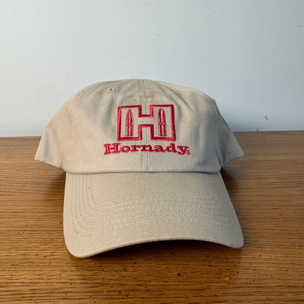 Hornady Manufacturing Tan Red Embroidered Logo 100% Cotton Baseball Hat Cap